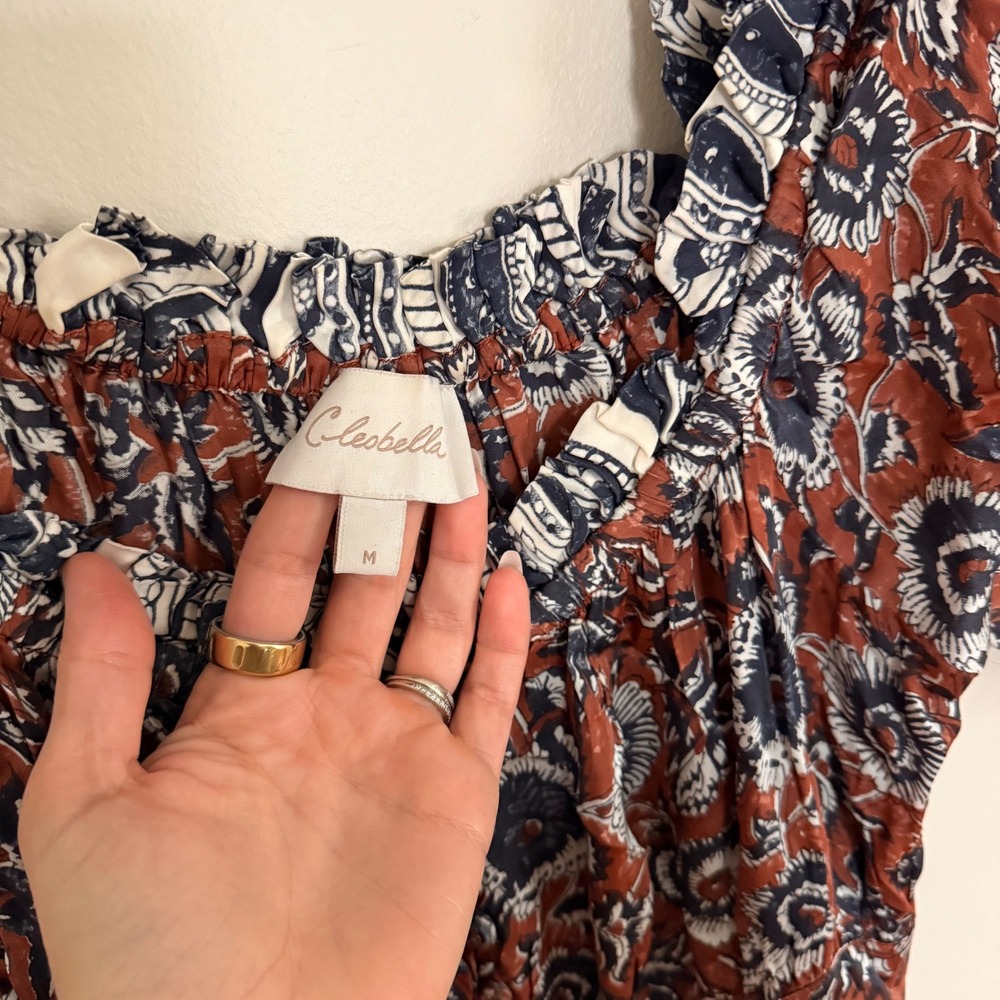 Cleobella Catalina Rust Floral Midi Dress Short Puff Sleeve Medium Boho Western - Picture 5 of 8